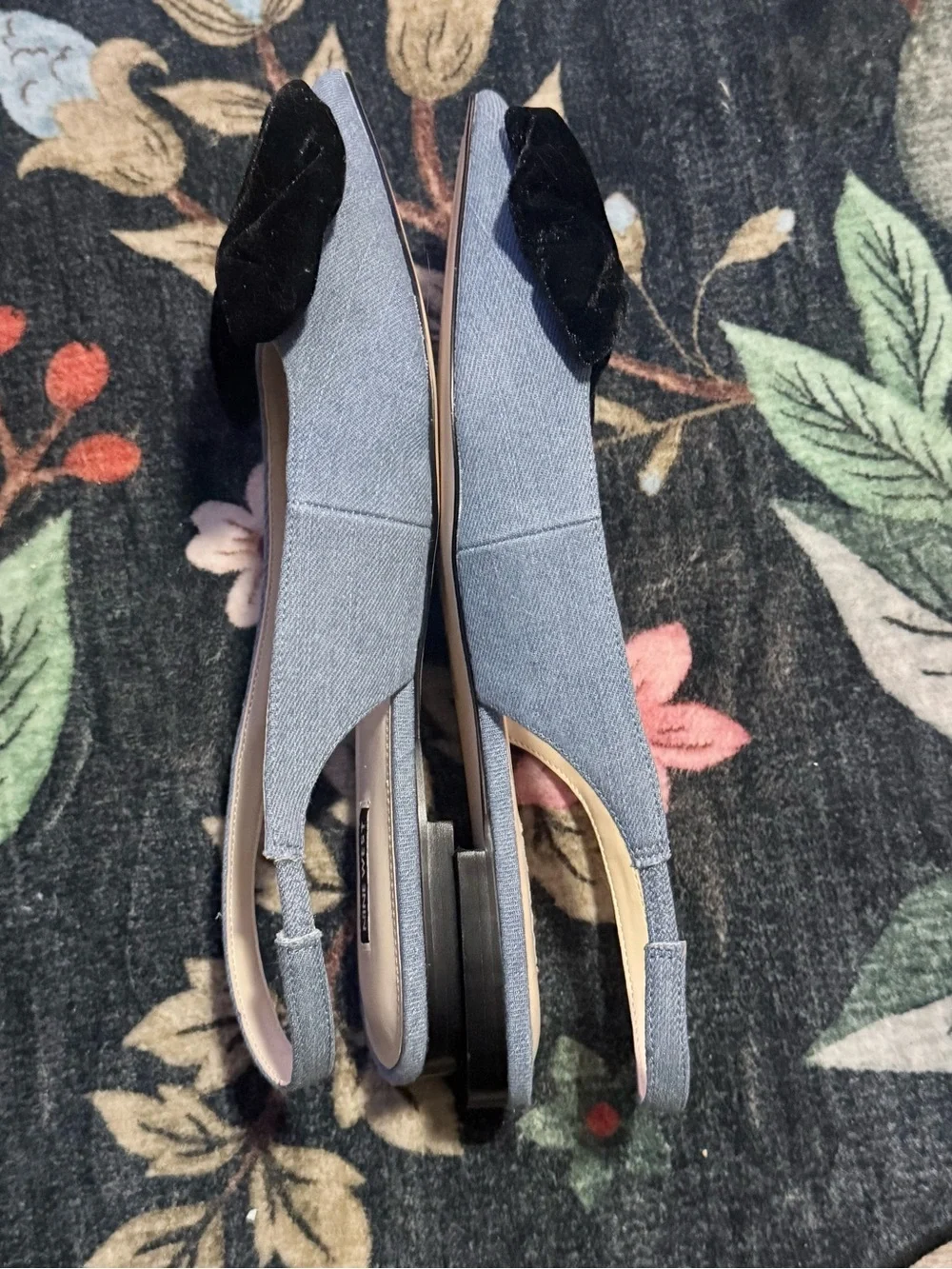 Nine West Blue Slingback Flats with Black Velvet Bow